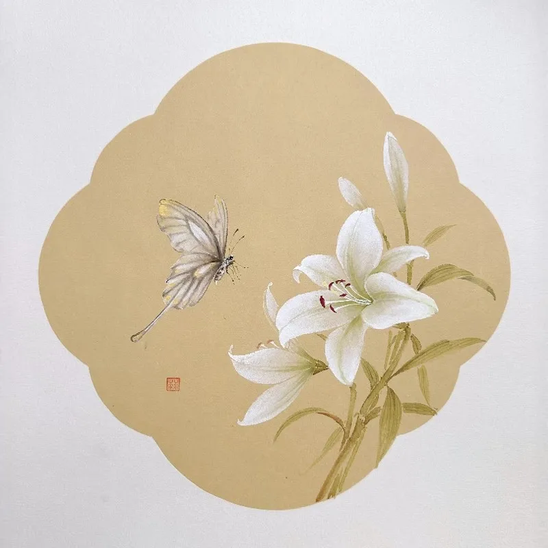 10 Sheets Mogu (Boneless) Painting Special Paper - Pearlescent Mica Xuan Card for Chinese Flower Art (Begonia Petal Design)