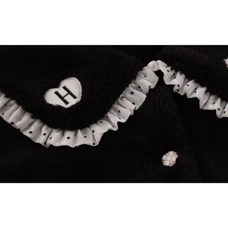 2024 New Pajama Women's Premium Sense Coral Fleece Thickened Sleepwear Warm Homewear Set Doll Collar Falbala Loose Loungewear