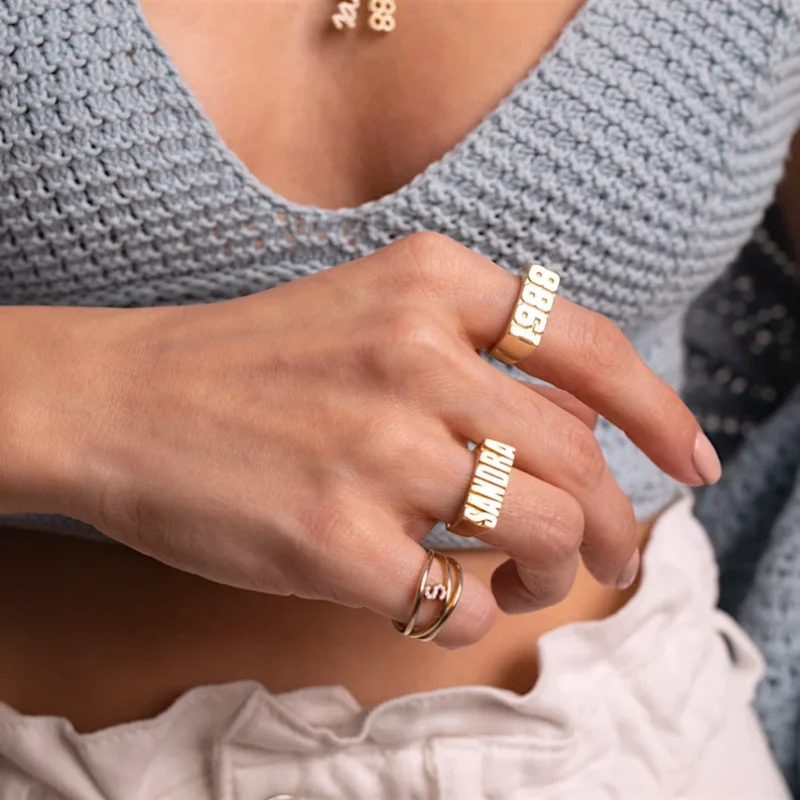 Custom Name Ring Personalized Men Women Golden Ring Jewelry Gifts For Mom and Dad Christmas Gift