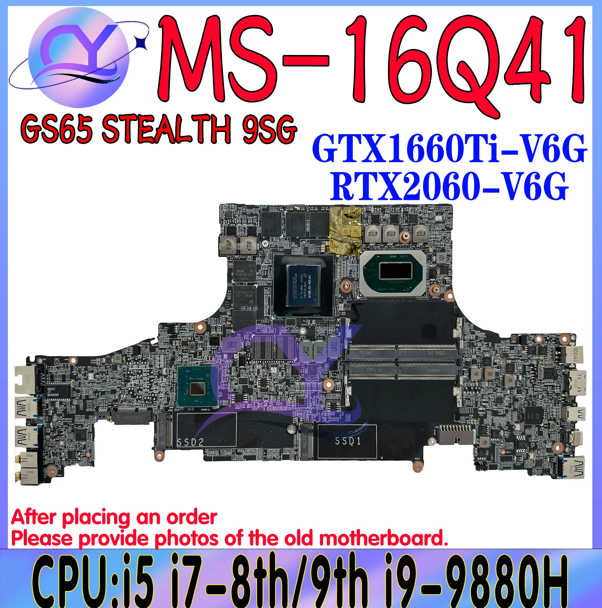 MS-16Q41 Mainboard For MSI GS65 STEALTH 9SG MS-16Q4 Laptop Motherboard With i5 i7-8th/9th i9-9880H GTX1660Ti/RTX2060/RTX2070