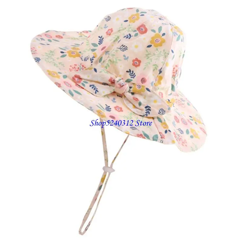 634C Cotton Girls Summer Sun Hat Children Sun Caps Chin Strap Secure Sweat Absorb Sunlight for Protection for Seashor