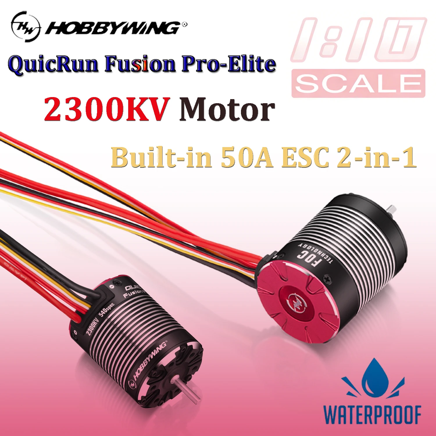 Hobbywing QUICRUN Fusion Pro-Elite 2300KV Sensored Brushless Motor Waterproof Built-in 50A ESC 2-in-1 for 1/10 RC Crawler Cars
