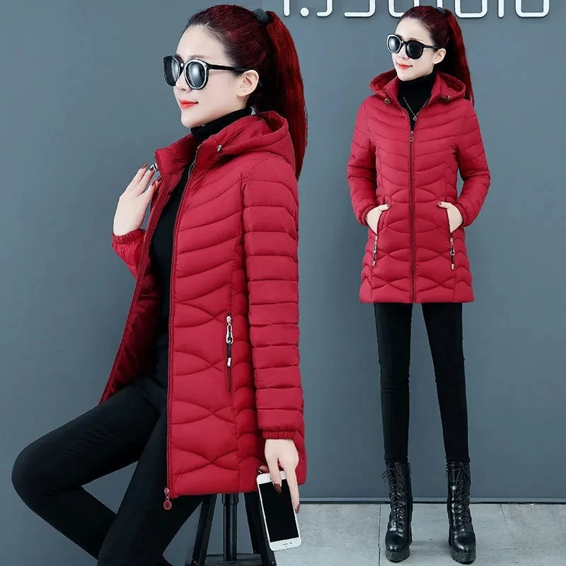 2025 New Fashion Slim Women Winter Jacket Cotton Padded Warm Thicken Ladies Mid Long Coats Parkas Womens Jackets Outerwear