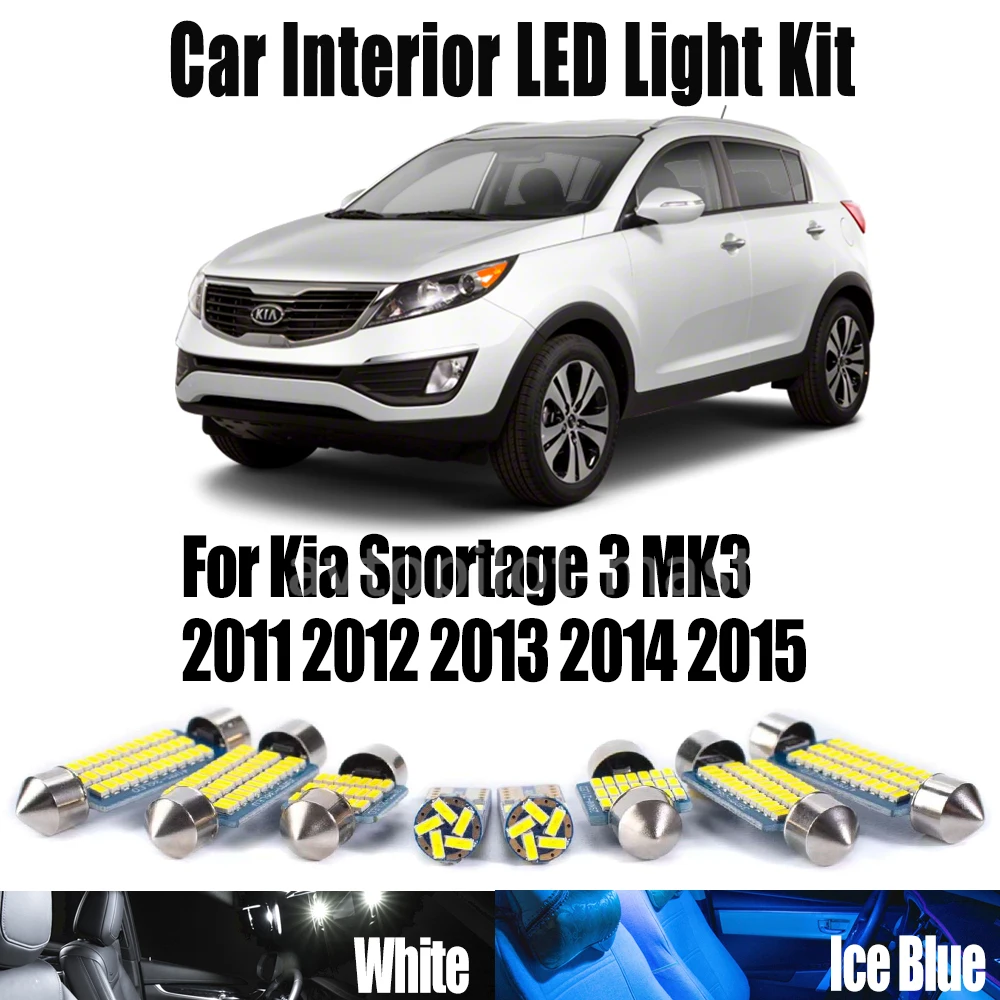 11Pcs For Kia Sportage 3 MK3 2011 2012 2013 2014 2015 Car LED Interior Map Reading Trunk Sun Visor Light License Plate Bulb Kit
