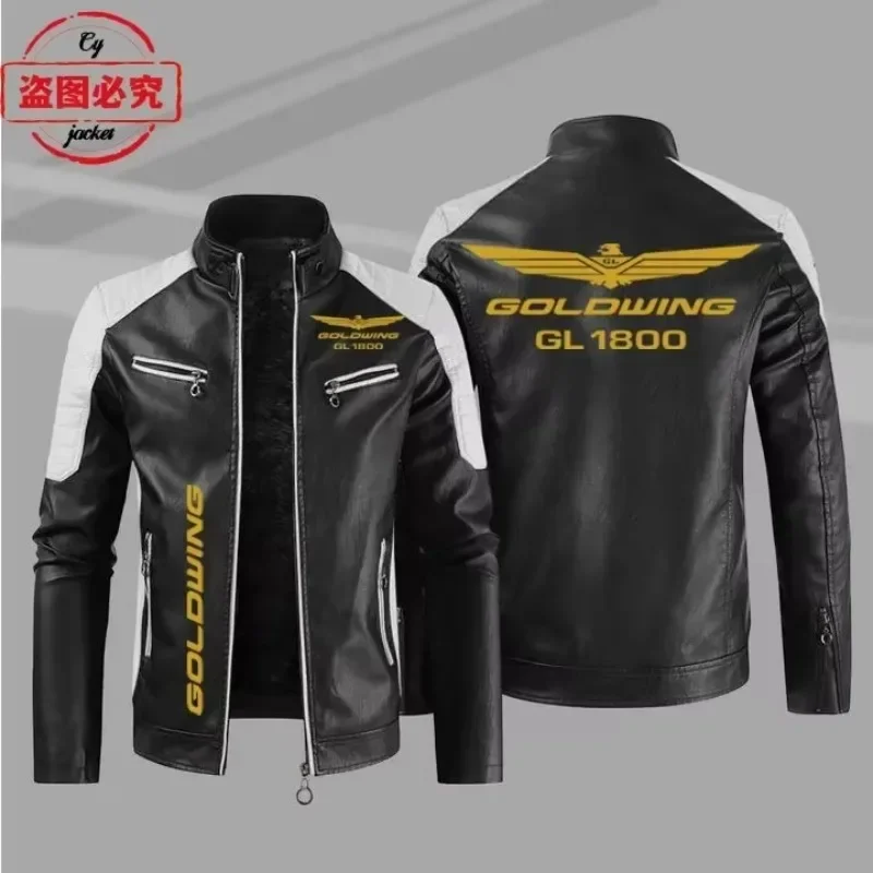 Gold Wing 1800 motorcycle LOGO washed pu leather jacket men's windproof autumn and winter spring and autumn leather jacket