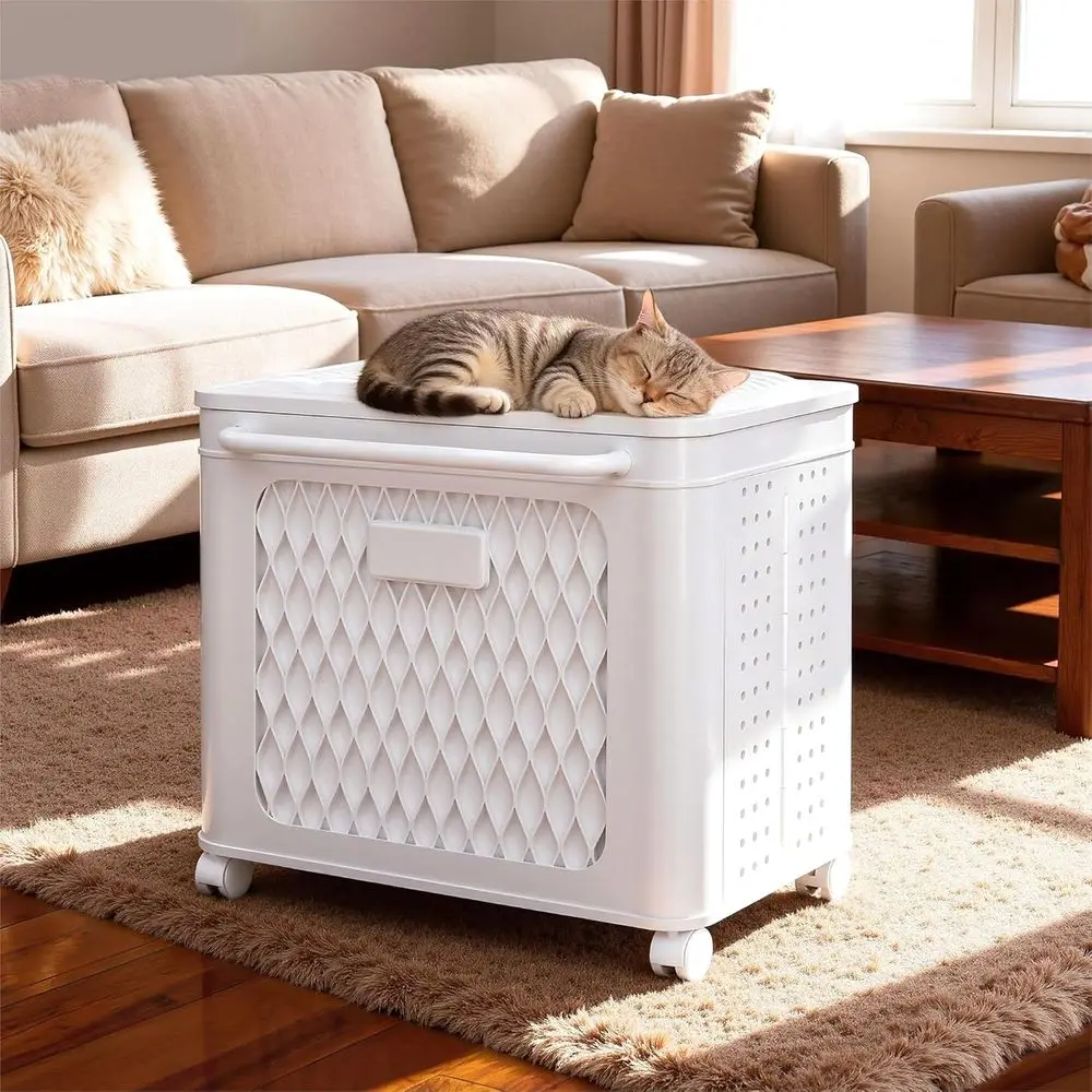 Wheeled Waterproof Outdoor Storage Box for Patio Furniture, Garden Tools, and Pool Supplies, Foldable, White, 19.3x13.8x19.1