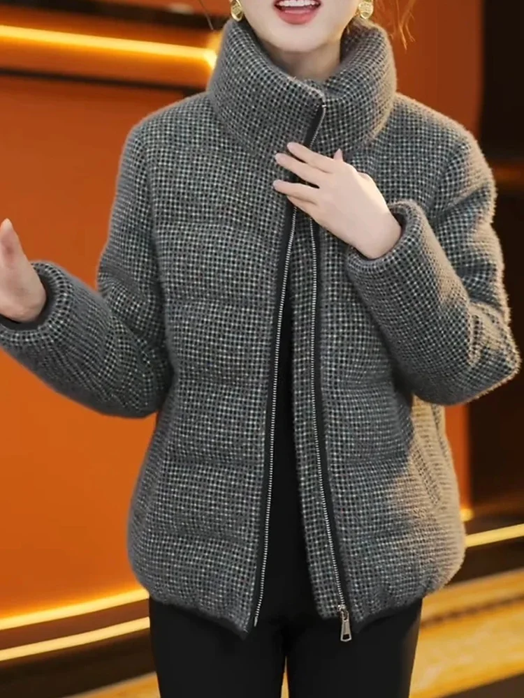 

Утепленная теплая хлопковая куртка в клетку для женщин, осенне-зимняя, новая модная модель с воротником-стойкой, прочная, на молнии, длинная