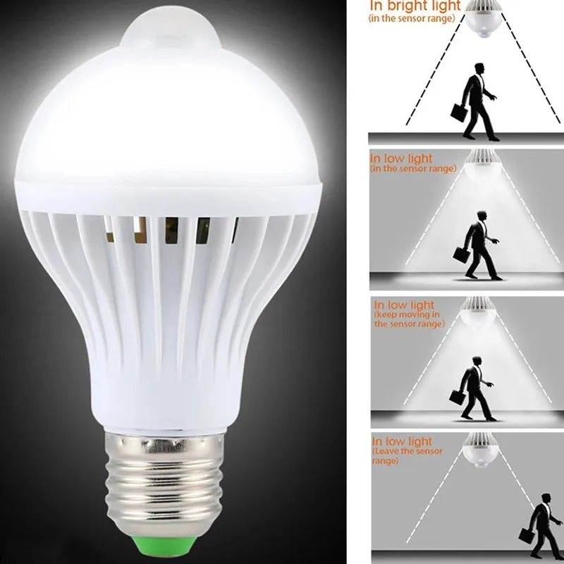 

Светодиодные лампы 7 Вт, 9 Вт, 12 Вт, 15 Вт, 18 Вт, Пассивный ИК датчик движения, лампа переменного тока 220 В, E27, энергосберегающая лампа, автоматическая умная инфракрасная лампа для безопасности тела, ночник