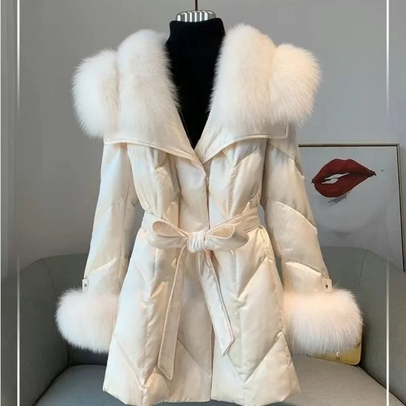 Down Jacket Women Imported Imitation Fox Fur Shawl Collar Fur Down Jacket Mid-length Young Warm