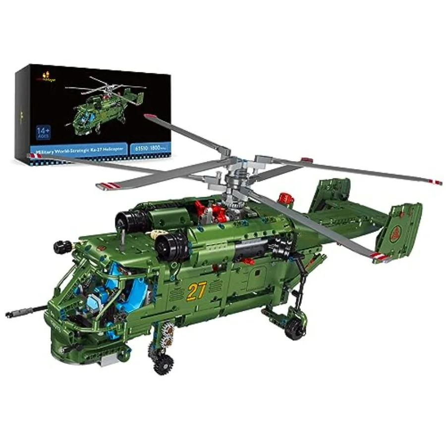

Конструктор JMBricklayer Военный вертолет 61510 Ka-27, коллекционная модель для демонстрации, 1800 деталей, черный и серый цвета