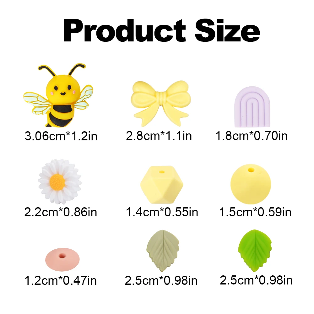 LOFCA 38Pcs Silicone bee cartoon beads For to make DIY Home accessories key chain bracelets necklaces jewelry Accessories