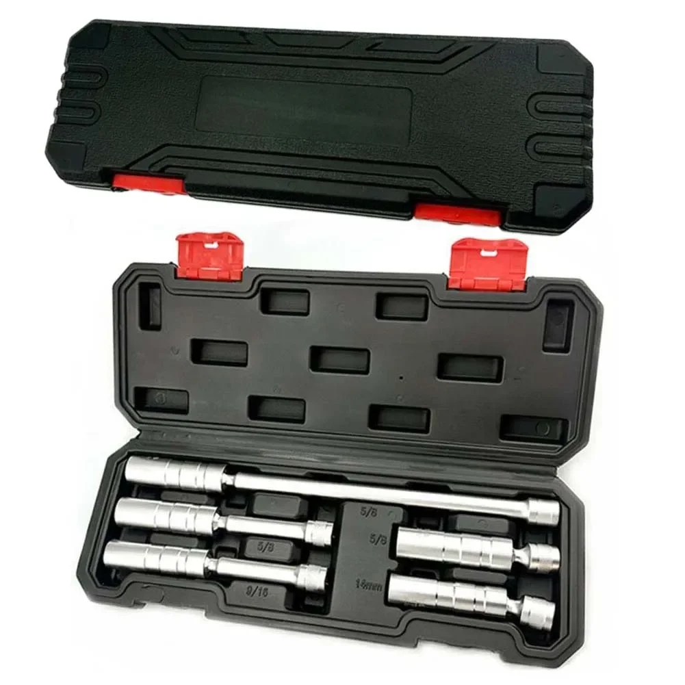 5PCS Magnetic Swivel SparkPlug Socket Set Thin Wall Extension Wrench Kit For Car Motorcycle Engine Service