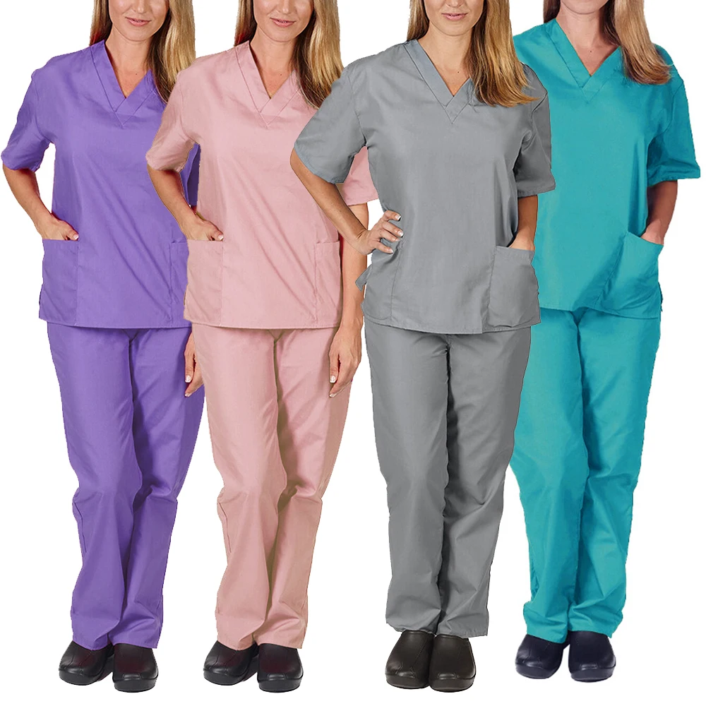 Solid Color Unisex Medical Uniform Women Man Nursing Scrubs Elasticity Pet Clinic Nurse V-neck Medical Doctor Work Clothing