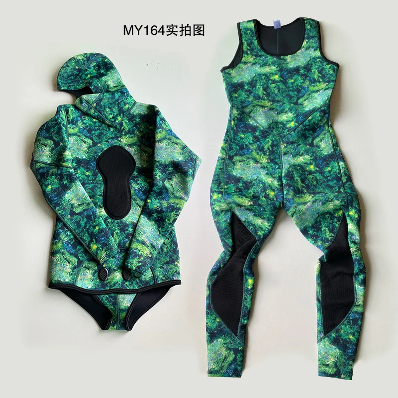 3mmNewMYLEDIFish Hunting Camouflage Neoprene Diving Suit Two-Piece Men\'s Diving Suit Cold-Proof Warm