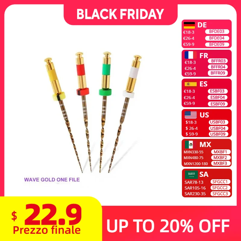 

Стоматологические волнистые золотые файлы, 6 шт./упак., сабельные большие первичные файлы, роторные стоматологические эндодонтические файлы NITI, эндодонтические стоматологические файлы