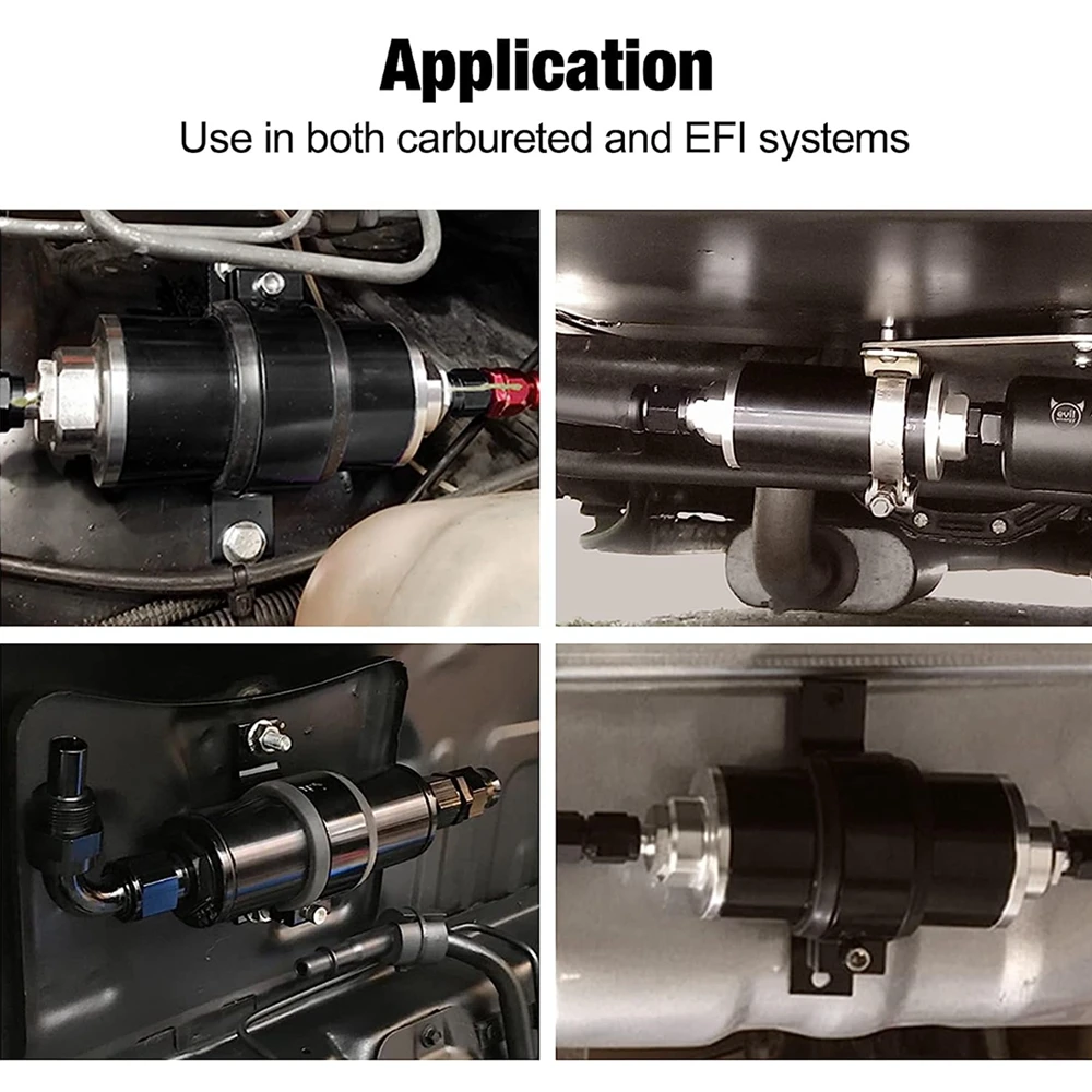 Universal 100 Micron Inline Fuel Filter Kit with 6AN 8AN 10AN Adapters & 50mm Mounting Bracket & Wrench Cleanable Black/Red