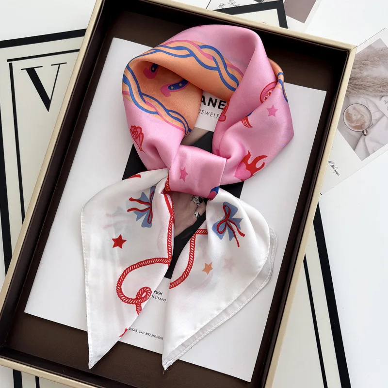 Luxury Women's Silk Scarf Pink Star Print Silk Women's Square Scarf Elegant Women Shawls and Wraps for Office XSSJJ06