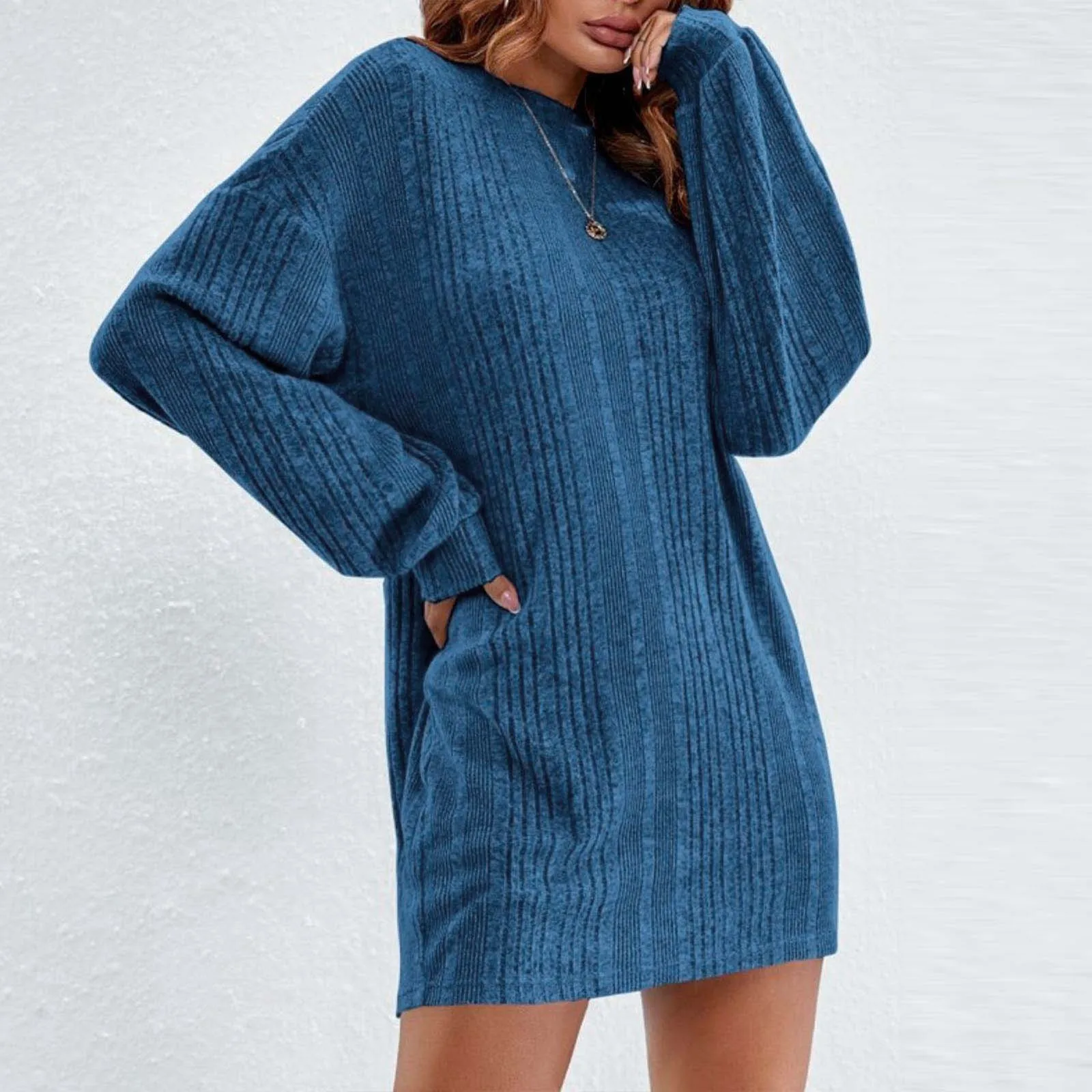 Ladies' Solid Color Sweater Dress With Round Neck And Sleeves Loungewear Casual Dresses Dresses For Women 2024 Evening Dress