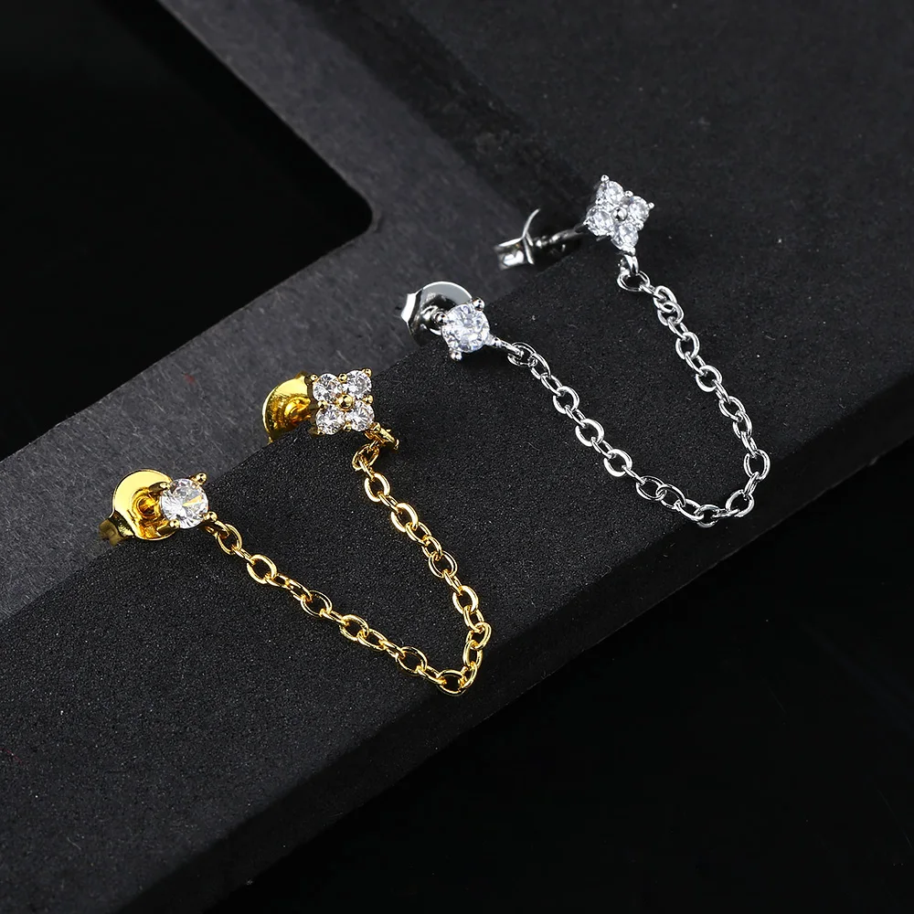 موضة سلسلة واحدة ثقب الأذن للنساء فتاة الزركون شرابة قلادة الفص اللولب ثقب القرط الذهب اللون مجوهرات للجسم هدية #4