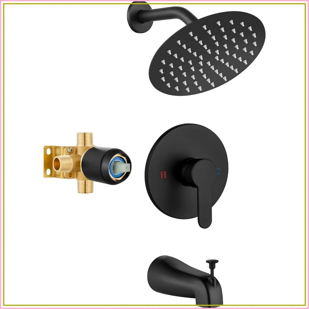 8-Inch Rainfall Shower Faucet Set with Tub Spout, Complete Bathtub Trim Kit, Matte Black