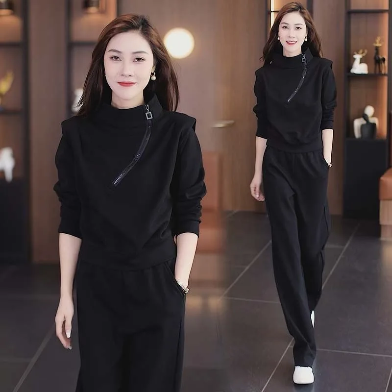 

Sports Women's Autumn and Winter New Style Loose Slim Casual Sweatshirt Wide-leg Pants Fashionable Two-piece Suit