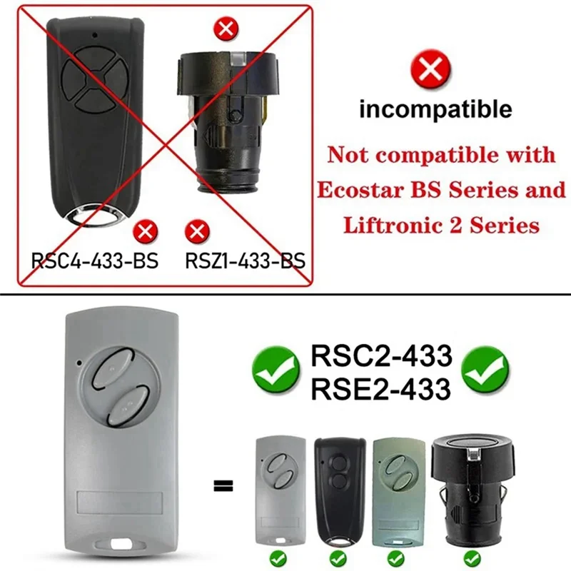 Hoge Kwaliteit-Garagedeuropener Voor ECOSTAR RSC2 RSE2 433Mhz Afstandsbediening Voor ECOSTAR RSC2-433 RSC2-433 Elektrische Poort Keyfob