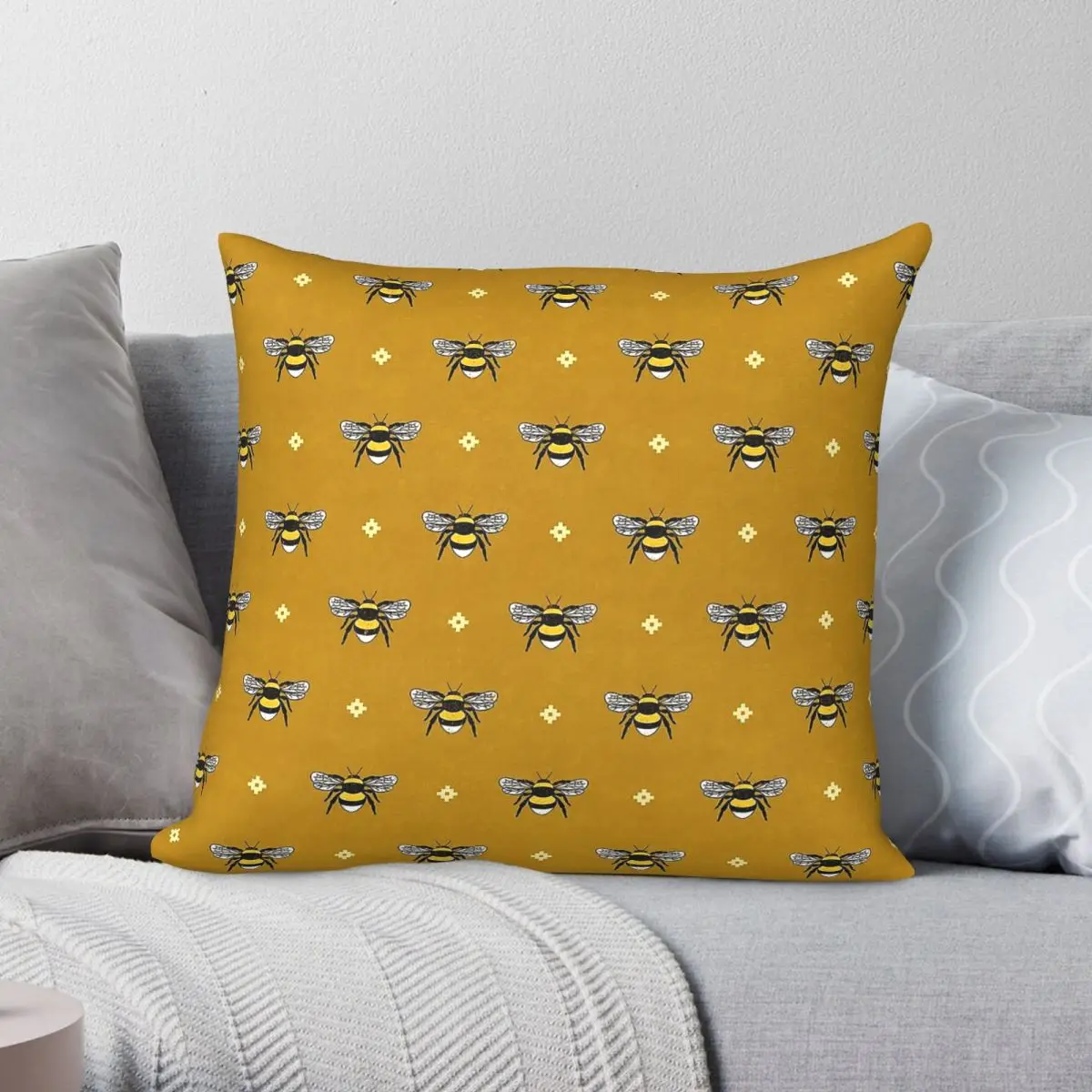 Bumblebees On Mustard Gold Square Pillowcase Polyester Linen Velvet Creative Zip Decor Pillow Case Sofa Cushion Cover