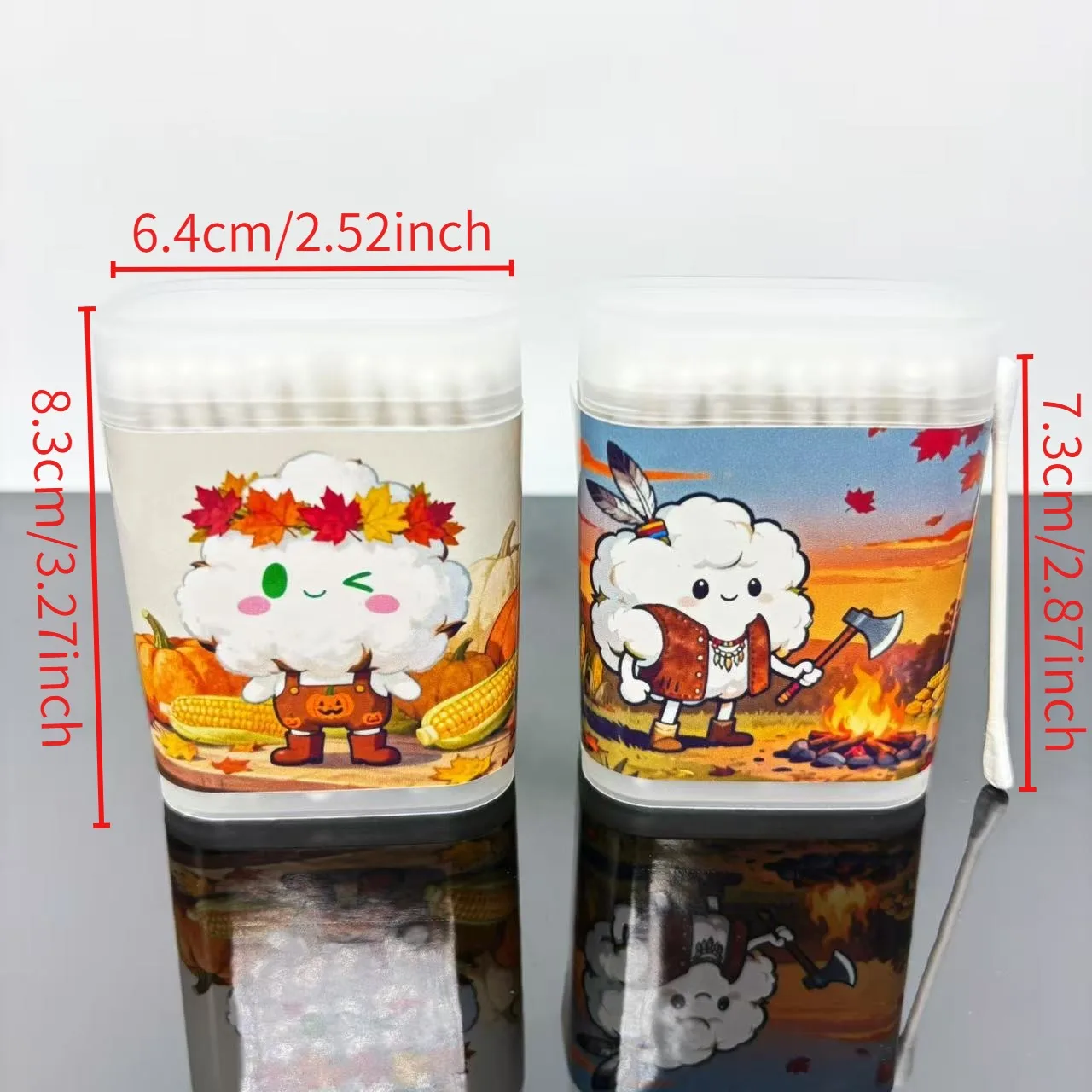 200 pezzi/400 pezzi tamponi di cotone bianco a doppia estremità a tema del Ringraziamento con cucchiaio rotondo elementi creativi del Ringraziamento tamponi di cotone