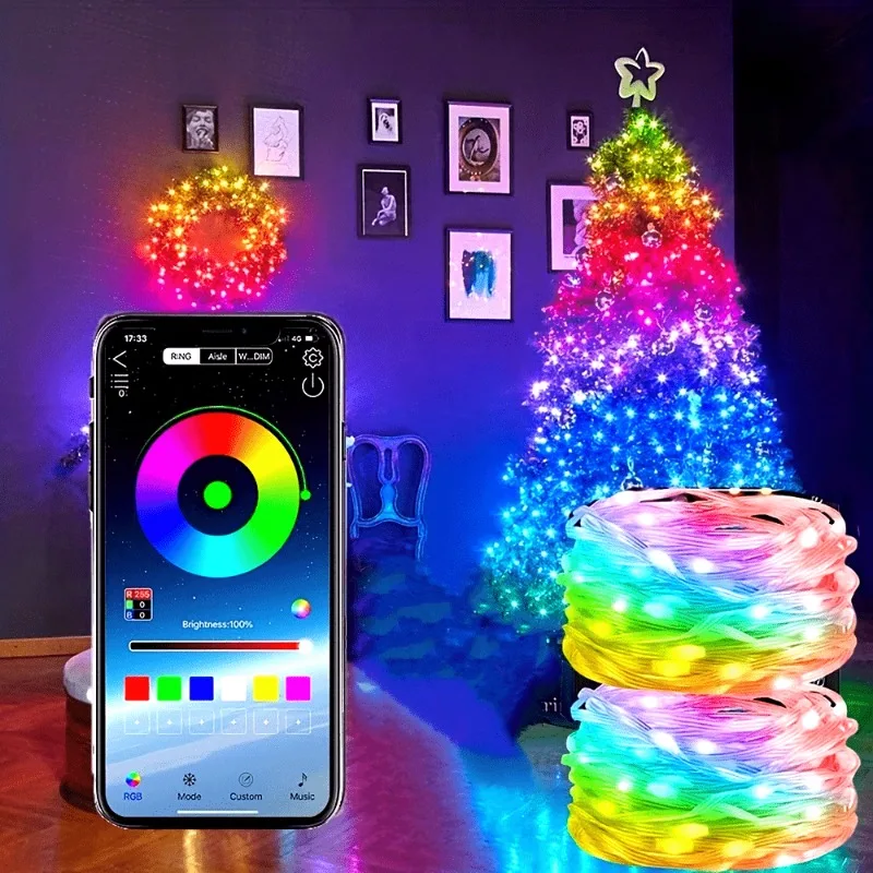 

Smart LED Fairy Lights USB Powered App Button Control Music Sync Warm White Copper Christmas Halloween New Year Holiday Decor