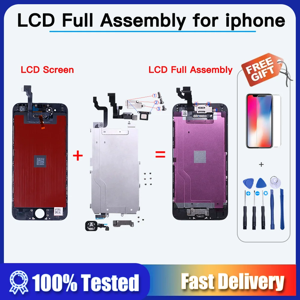 AAA+++ LCD Full Assembly For iPhone 5 SE 5C 6 6P 6S 6S plus 7plus 8 plus for iPhone 7 complete Screen+Front Camera+Ear Speaker