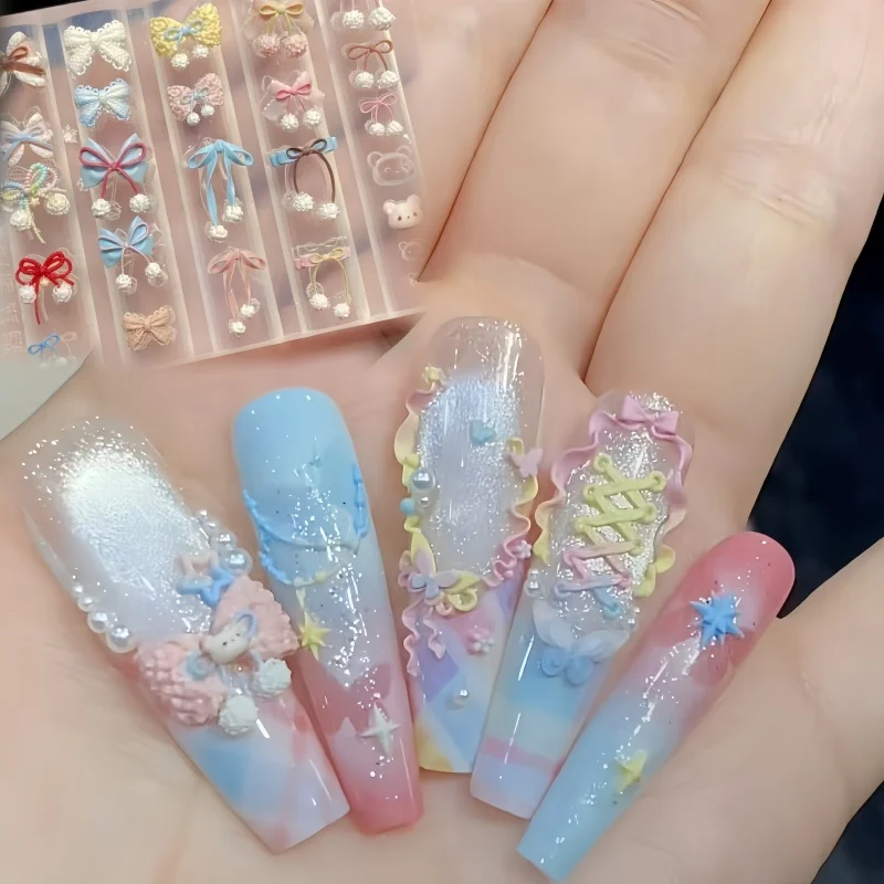 A Delicate Winter Snowflake Chain, Star Plush Bow, Three-Dimensional Nail Decoration, Transparent Silicone Mold