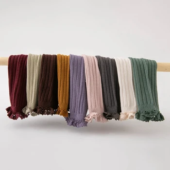 여아용 무릎 높이 러플 양말, 부드러운 면 양말, 레이스 플라워 단색, 학교 유니폼, 어린이 양말 