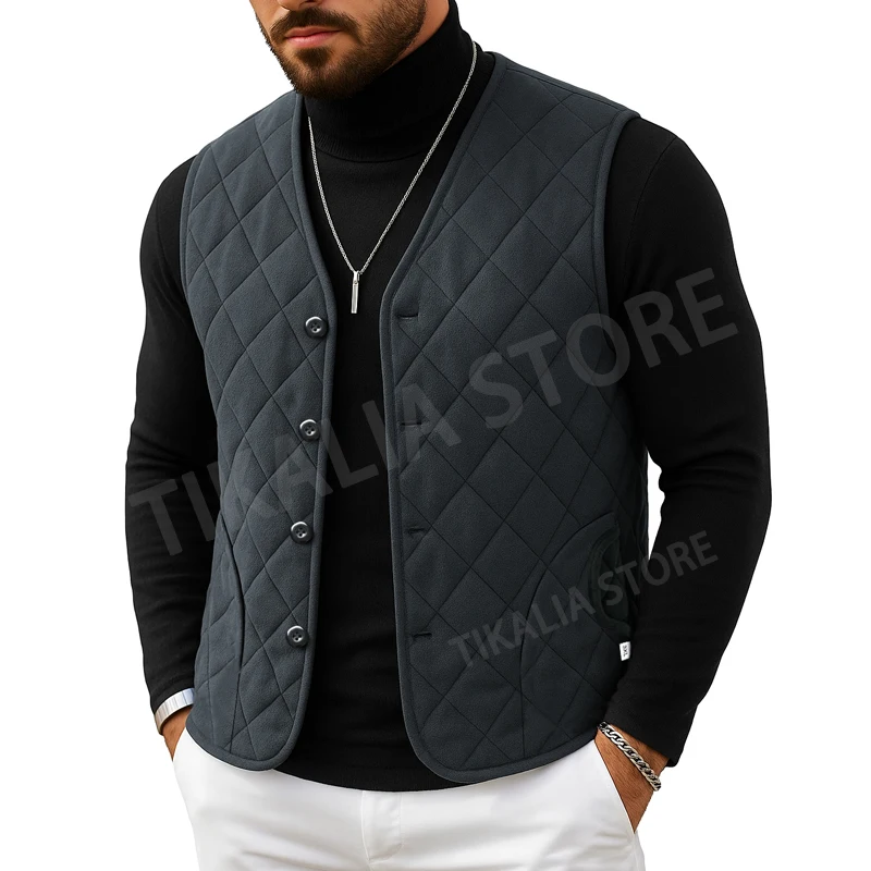 Men’s Quilted Vest Fleece Lined Warm Winter Waistcoat Sleeveless Jacket Casual Outerwear Lightweight Padded Coat for Cold Weathe