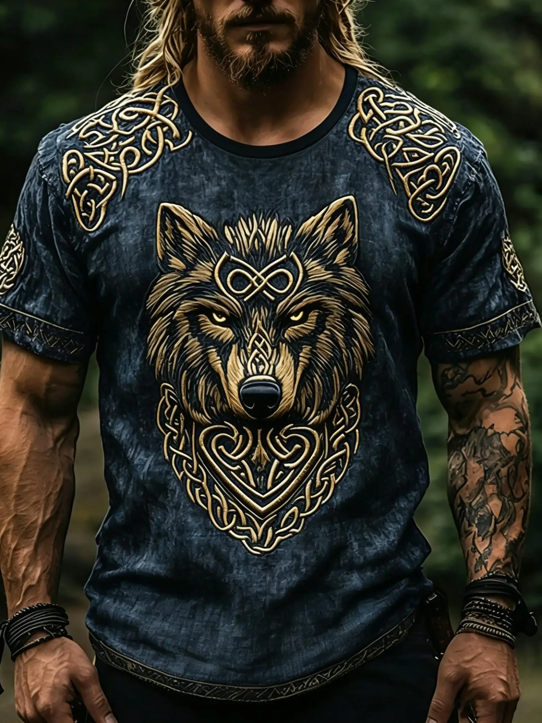 Breathable, comfortable, and stylish casual wear for children and adults, featuring a Viking wolf head print—perfect for summer.