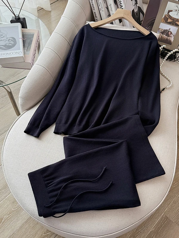 

Elegant Slimming Long Sleeve Top Wide Leg Pants Two Piece Set Women's Autumn Fashion Korean Style Loose Feel Complete Outfit