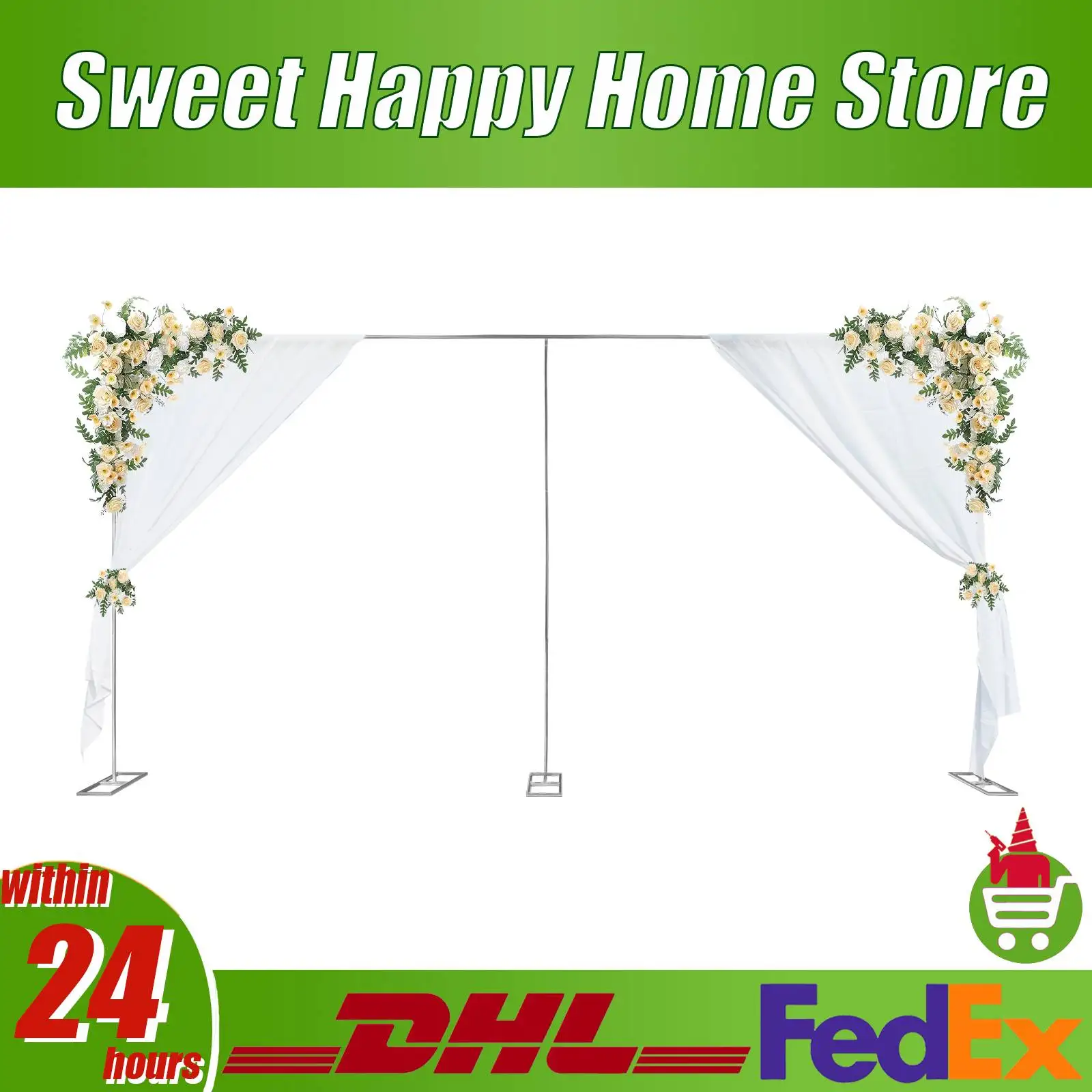 

Wedding Arch Stand 9.8ft Backdrop Stand Frame for Party Decoration with Flower Balloon Tulle Cloth Photo Booth