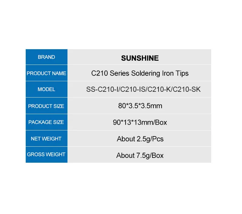 SUNSHINE C210 Series Integrated Soldering Iron Tips and Heating Core Efficient Heat Conduction Temperature Recovery for S210