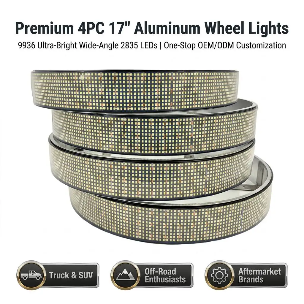 4PCS 17inch Car Wheel Ring Lights 9936 LEDs Pure White Bluetooth App RF Remote 350CM Cable Plug And Play Rim Light Kit US Stock