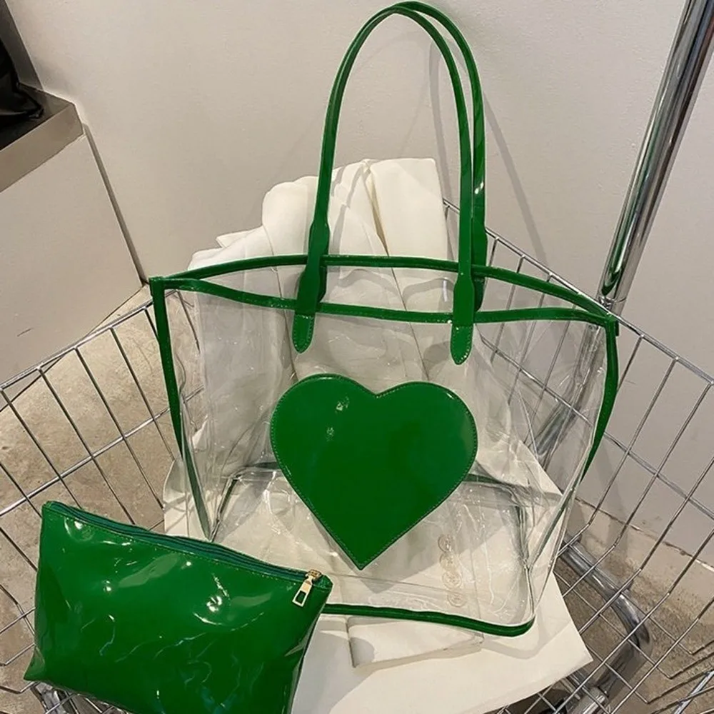 Waterproof Jelly Color Shoulder Bag Large Capacity Versatile Transparent Handbags Has Inner Pocket Color Contrasting Beach Bag