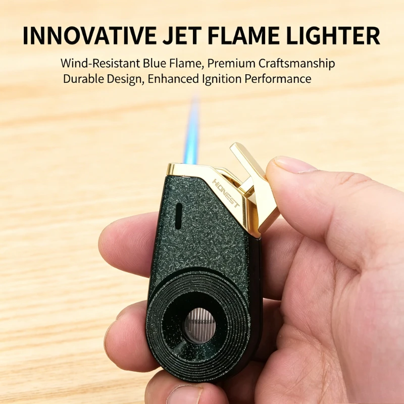 HONEST Windproof Jet Blue Flame Butane Torch Lighter, Visible Fuel Window Portable Cigar Lighter, Nice Gift for Men Smokers