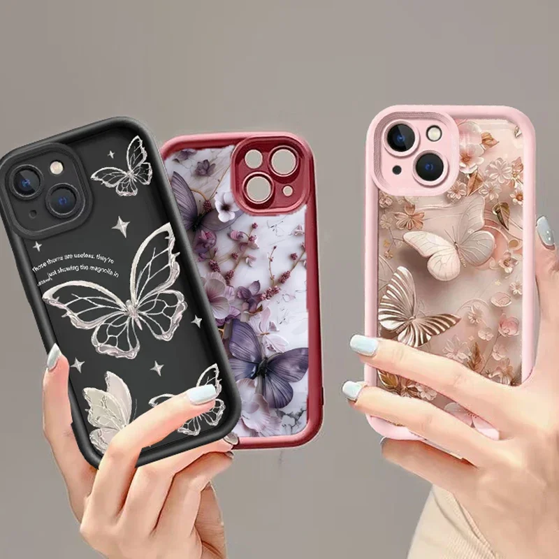 Vibrant Cute Butterfly Case For Samsung A57 A56 A55 A54 A53 A17 A07 A16 A06 A36 A26 A53 A52 A33 A23 A13 A25 A24 A34 5G Casing