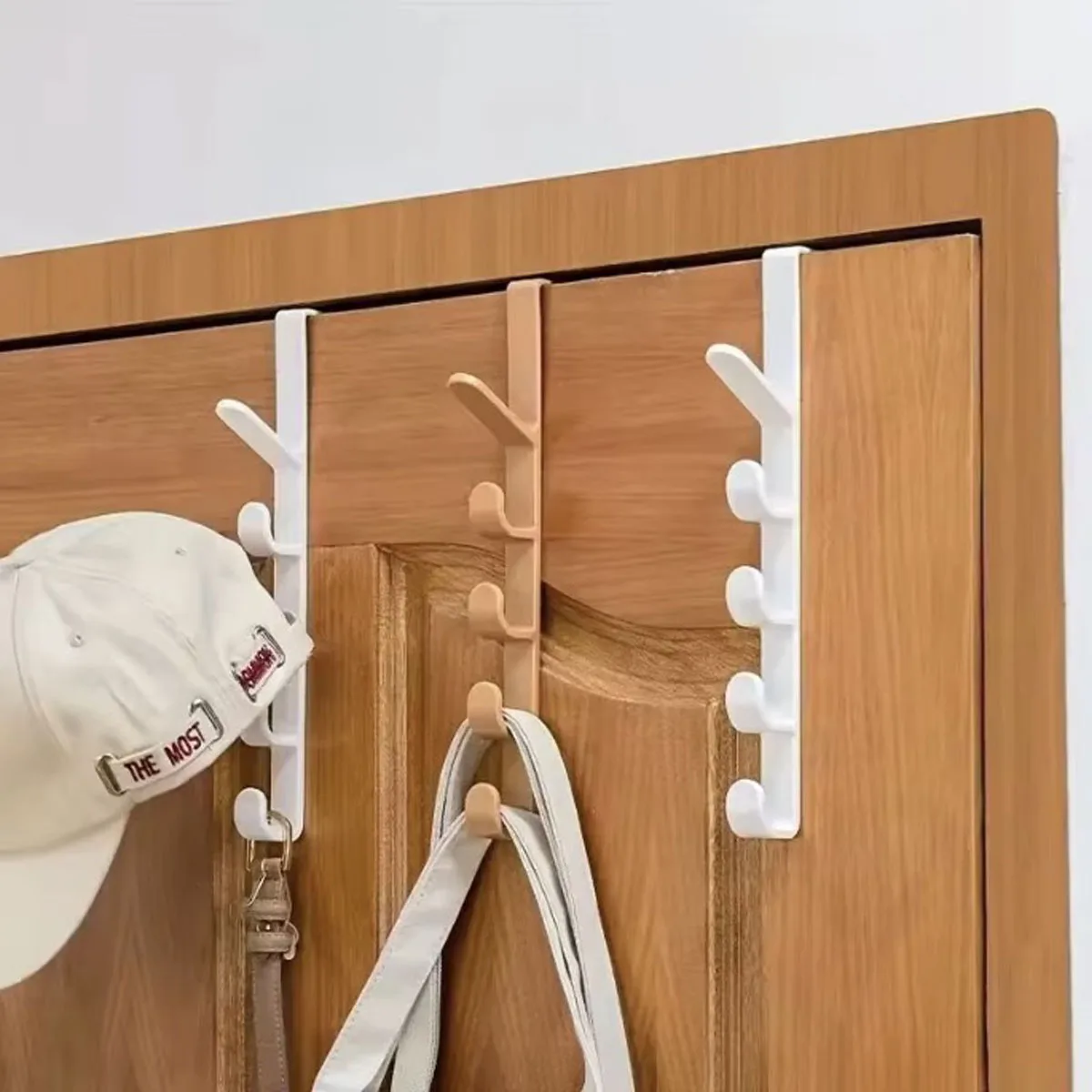 Colgador de puerta para dormitorio, estante colgante para ropa sobre la puerta, organización de almacenamiento en el hogar de plástico, soporte para bolso, rieles, 1/3 Uds.