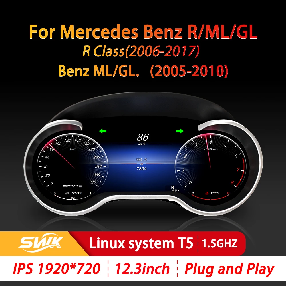 

Для Mercedes Benz R class ML GL Painel ЖК-дисплей для автомобиля, цифровой кластер 12,3 мм, боли, qled, система linux