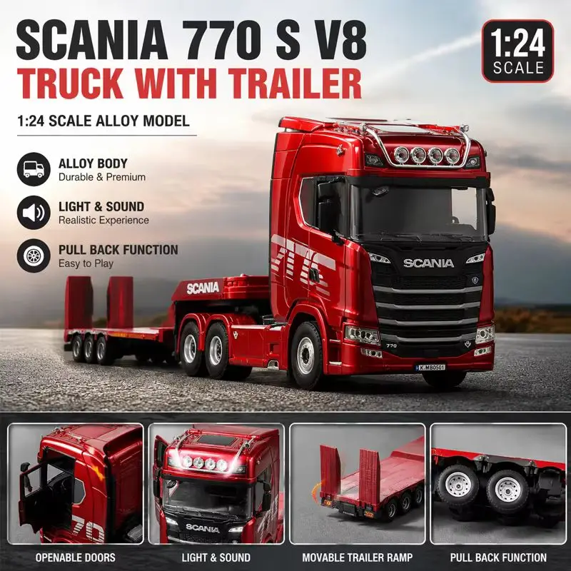 Huina 1501 Rc Car 1/24 770s 4wd Rc Toys  Alloy Tractor Truck 19ch 2.4g Engineering Trailer Truck With Light And Sound Gifts