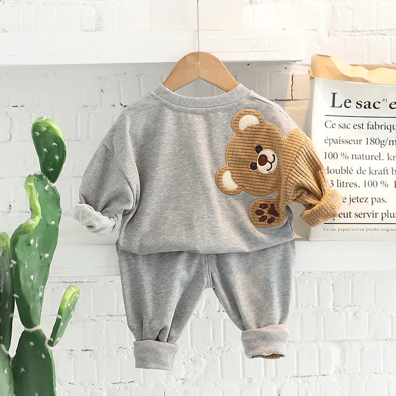 Baby Boys Clothing Sets Embroidered Bear Girls Long Sleeve Casual Hoodie Sweatshirts + Pants 2Pcs Outfits for Kids Sport Suit