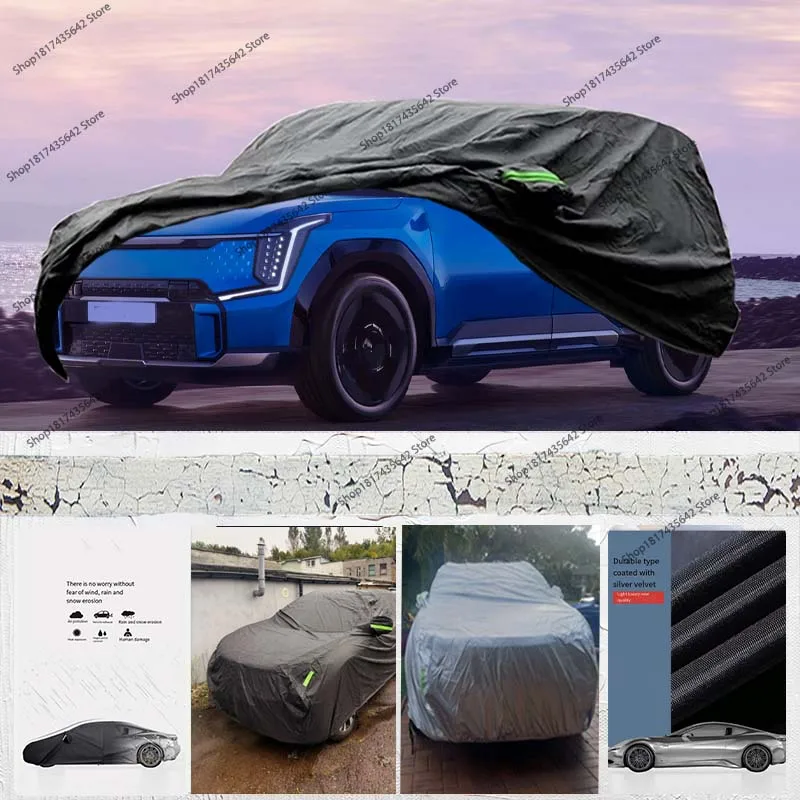 

for Kia EV9 Car Cover Waterproof All Weather Sun Protection Out indoor Full Exterior Cover 190T Black with Reflective Strips