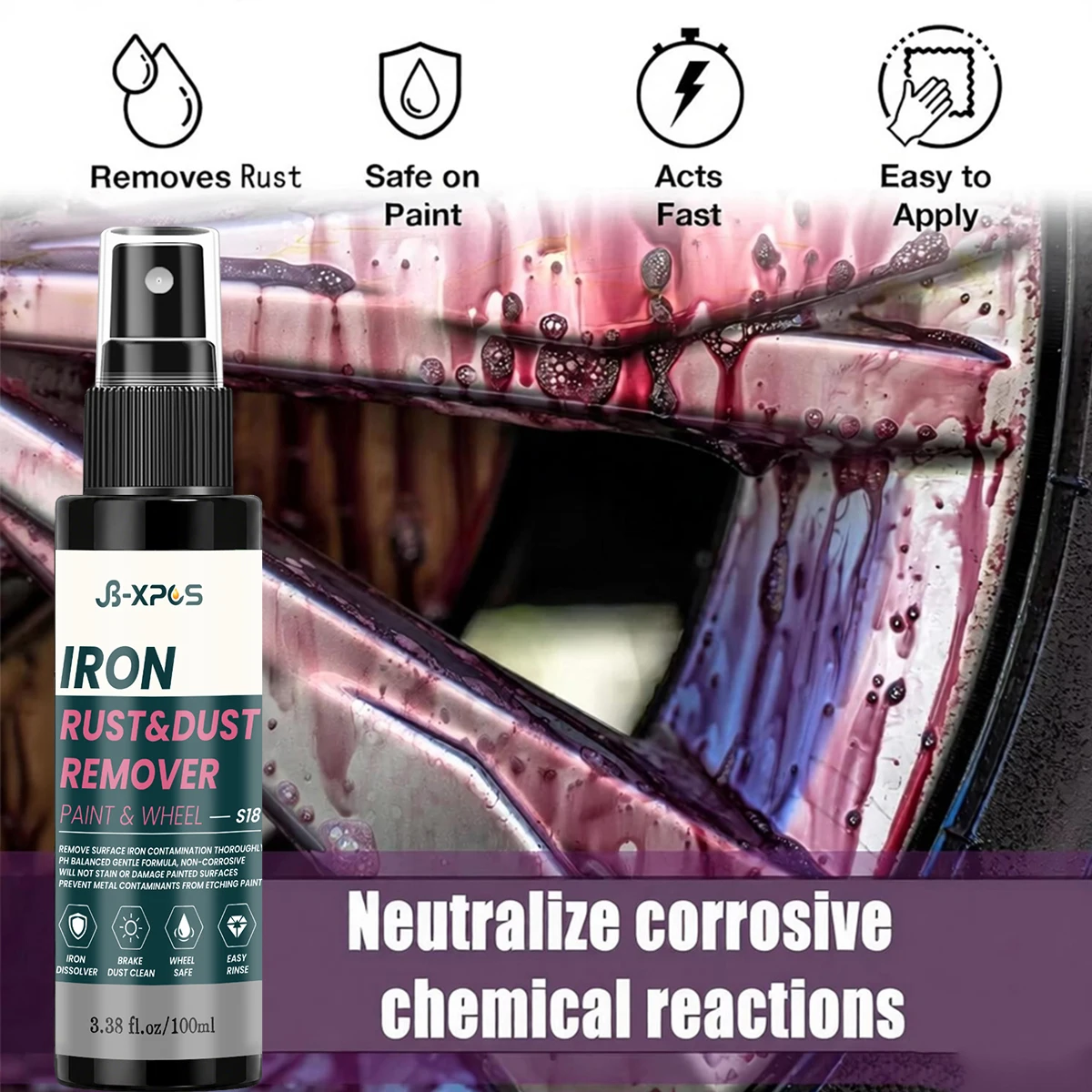 Car Iron Powder Remover, Dissolve Iron Dust And Rust Spots From Car Paint And Wheel Hubs YT0308