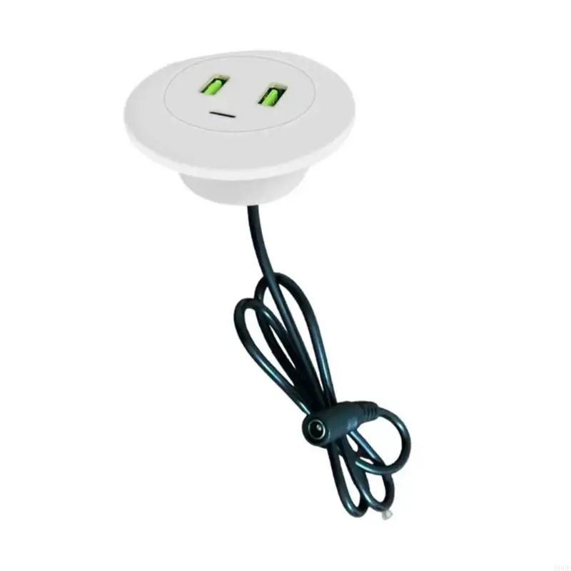 900F -Runde USB -Hubs mit 2 USB -Anschlusstyp -C -Ladegerät 12V Netzteil Europäische Stecker Langkabel tragbares Ladeadapter für