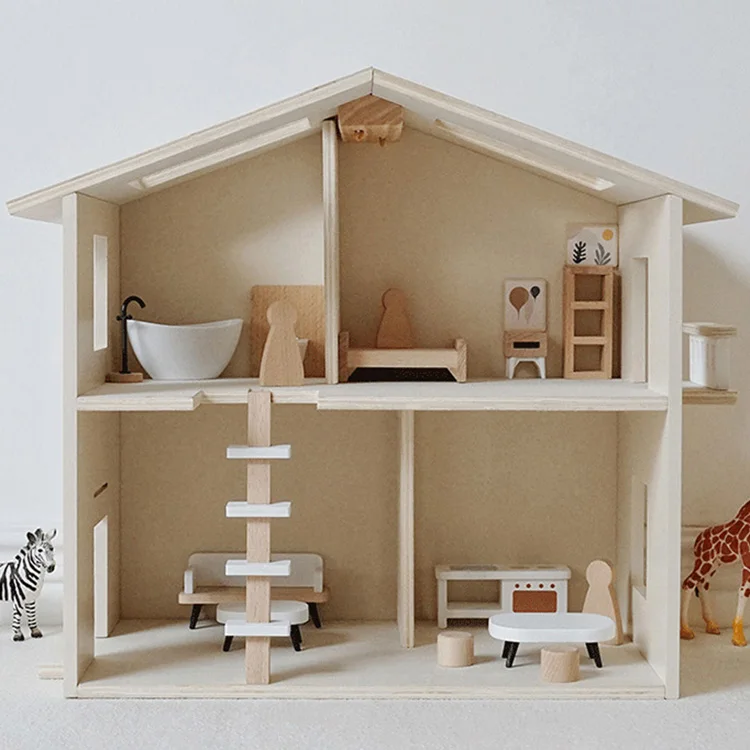 Custom Doll House Free Setting Orignal Wooden Color Doll House Small New Toys Kids Children Doll House