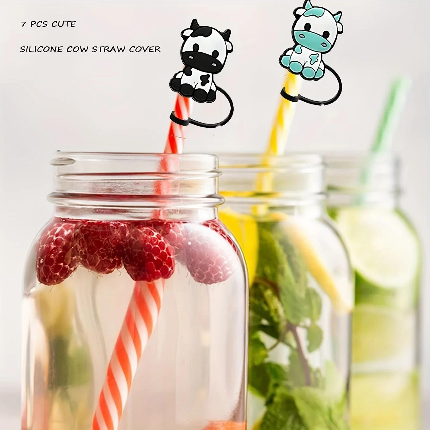 Silicone Reusable Cow Straw Toppers Set - 1/2/6/7/8/16 Pcs Creative Cow-Shaped Straw Caps for Tumblers - Eco-Friendly Drinkware